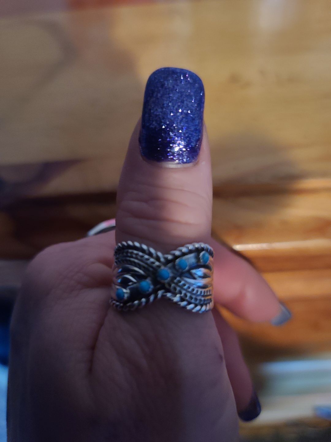 Customer photo review of Chevron Boho Ring with Green Turquoise Sterling Silver