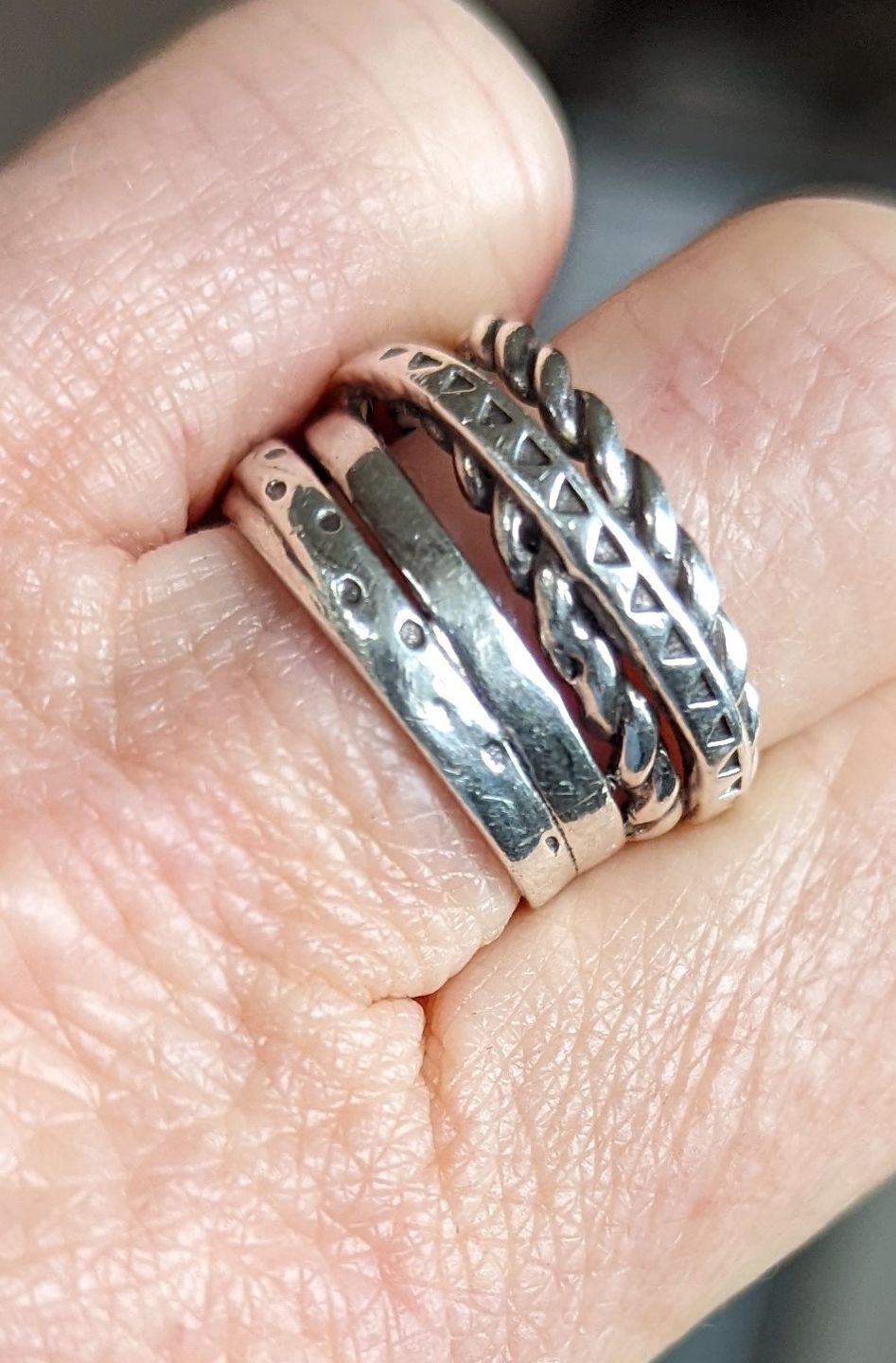 Customer photo review of Women's Wide Band Silver Ring with Boho Engraving