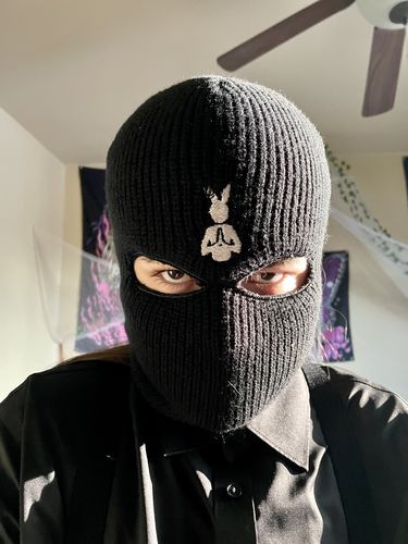 Customer photo review of Praying Rabbit Embroidered Ski Mask