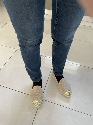 Customer photo review of Chausson femme laine, beige rose poudré