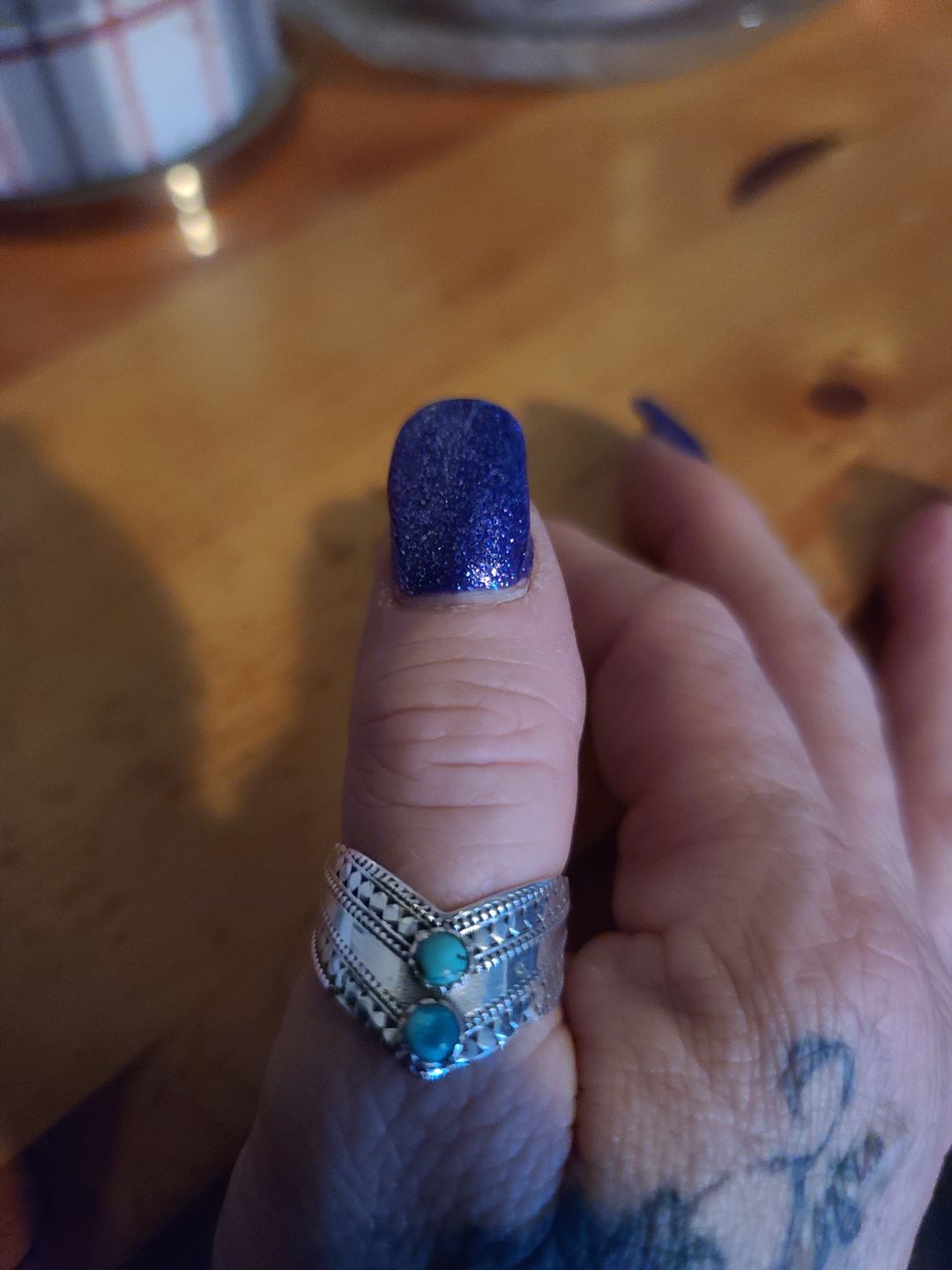 Customer photo review of Chevron Boho Ring with Green Turquoise Sterling Silver