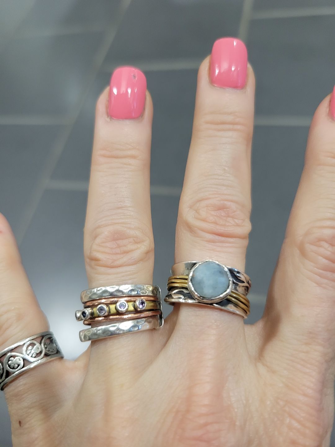 Customer photo review of Aquamarine Spinner Ring Inspired by Nature Sterling Silver