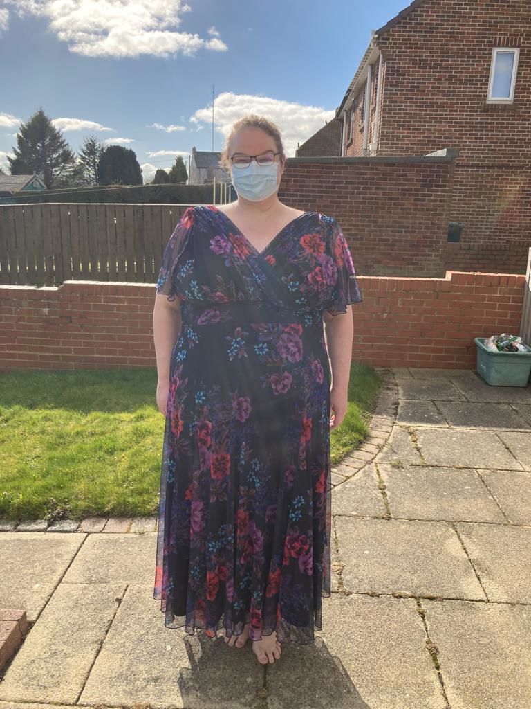 Customer photo review of Isabelle Navy Amethyst Float Sleeve Maxi Dress