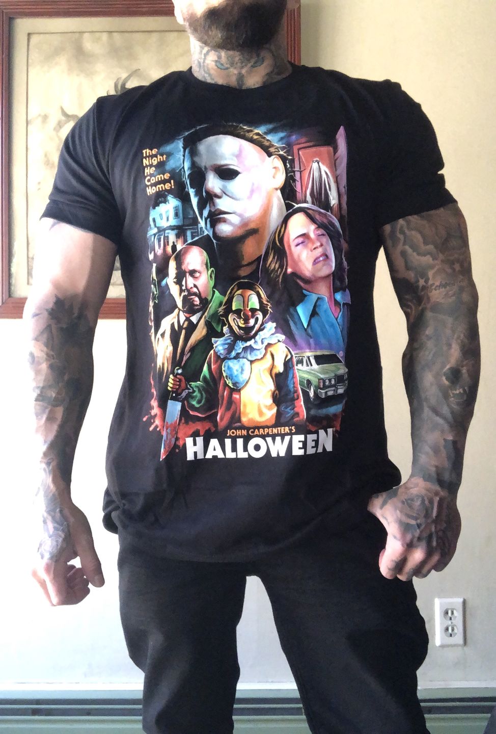 Customer photo review of Halloween He's Come Back T-Shirt