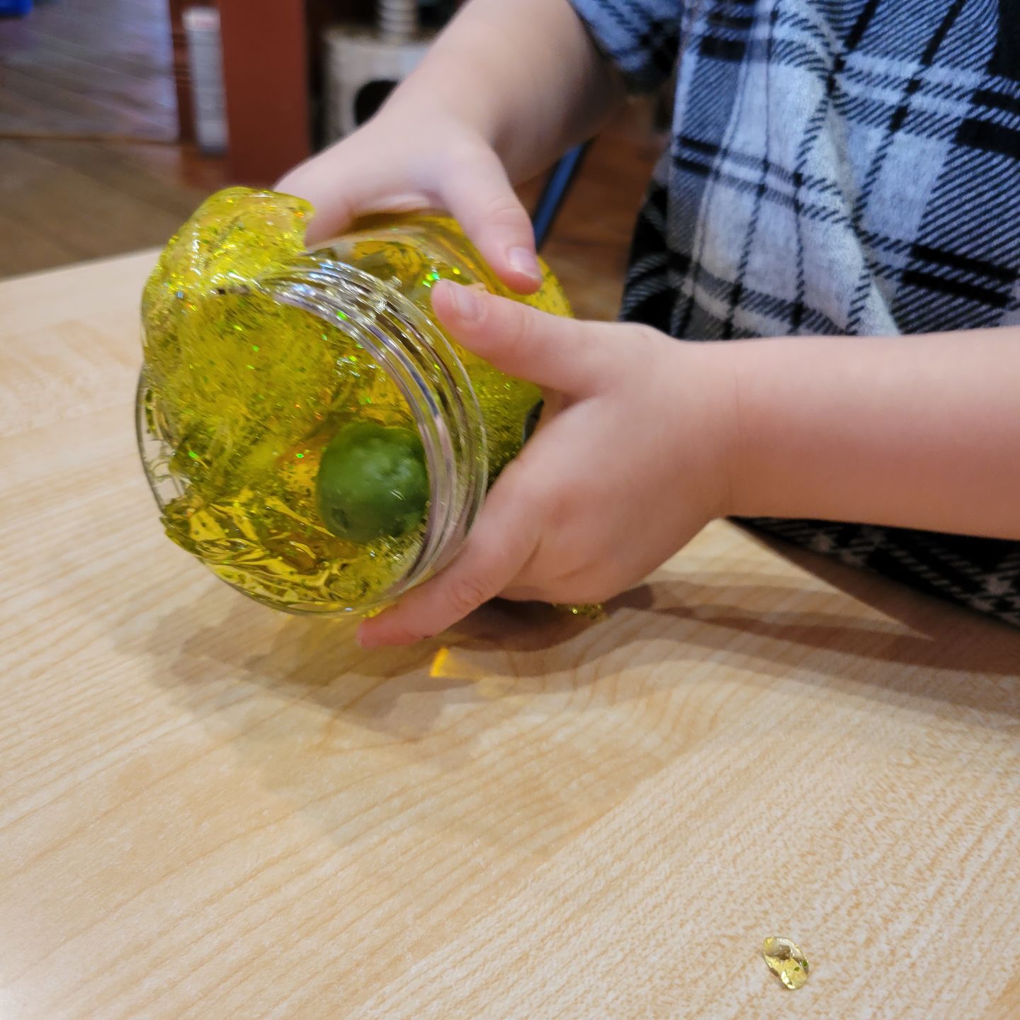 Customer photo review of Shimmery Pickle Clear Slime