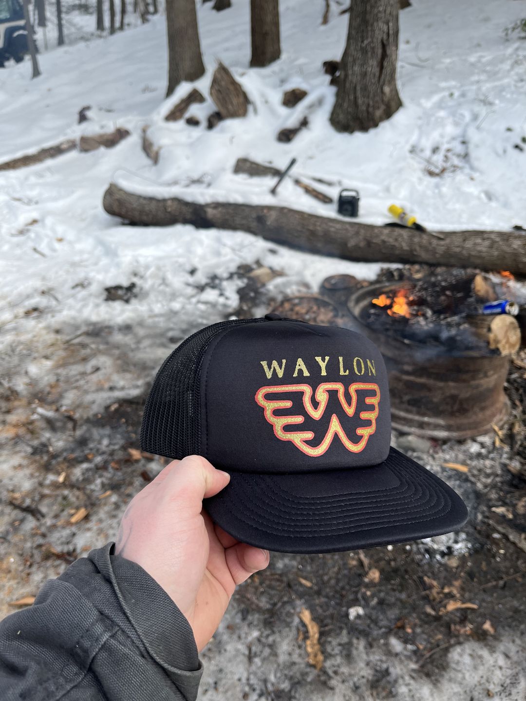 Customer photo review of Waylon Jennings Distressed Flying W Trucker Hat - Black
