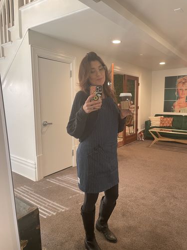 Customer photo review of Navy Pinstripe Apron