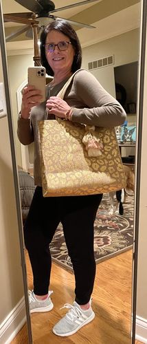 Customer photo review of Gold Leopard Jute Tote with Crossbody Strap