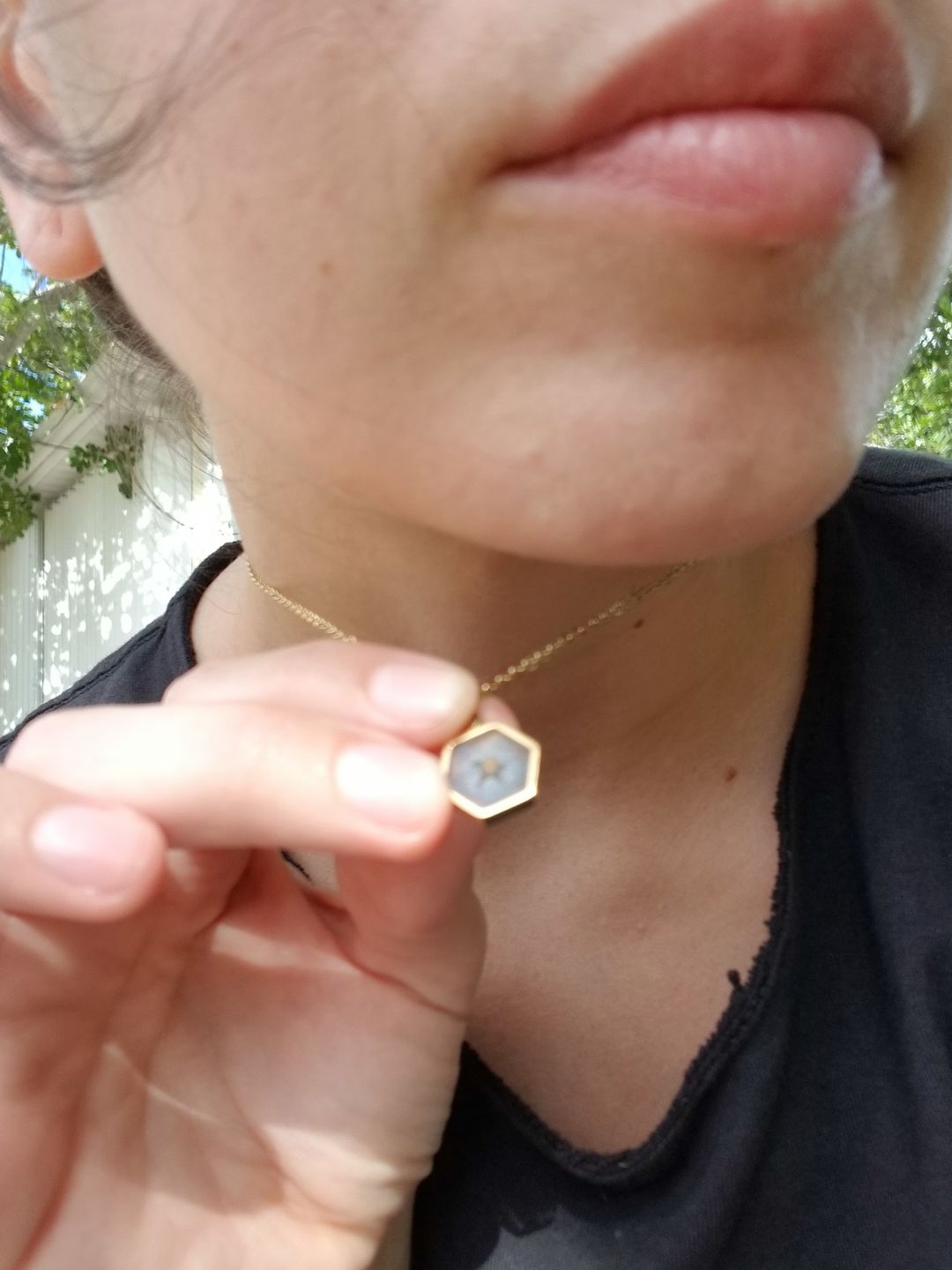 Customer photo review of Matthew 17:20 Forget Me Not Necklace