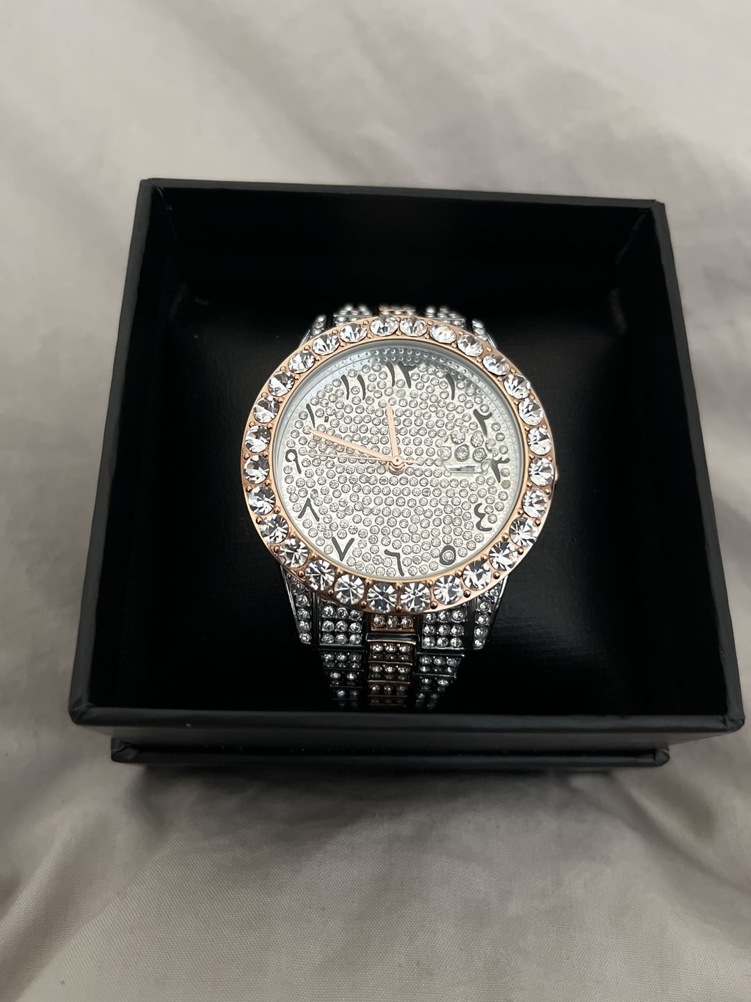 Customer photo review of Arabic Dial Diamond Simulant Watch - Two Tone
