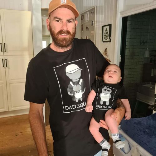 Customer photo review of The Dad Squad - Dad Squad/Baby Squad Adult T-Shirt & Baby Onesie Set