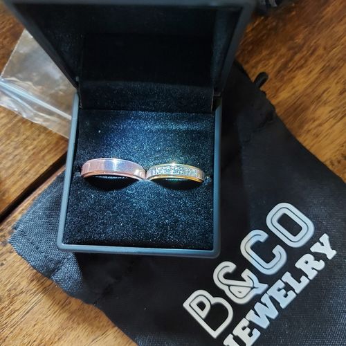 Customer photo review of Tuscany Two Tone Wedding Rings