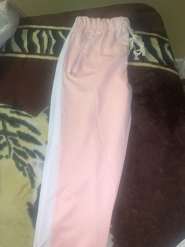 Customer photo review of Premium Side Stripe Zip Pocket Track Pants (Pink - White)