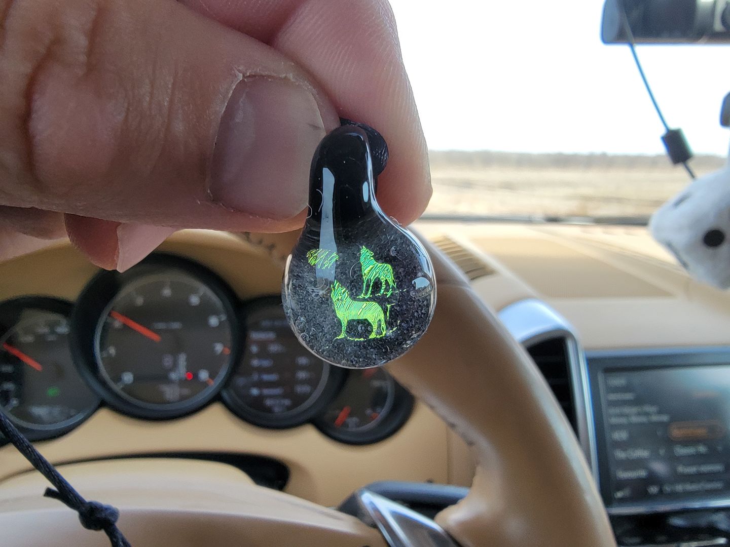 Customer photo review of Howling Wolf Hologram Pendant with Infused Cremation Ash