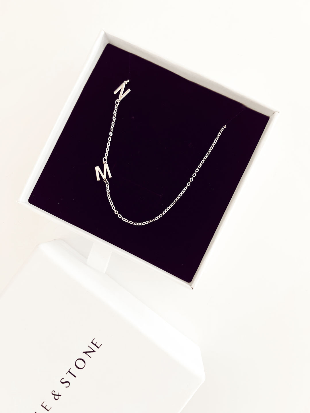 Customer photo review of Sideways Initial Letter Necklace