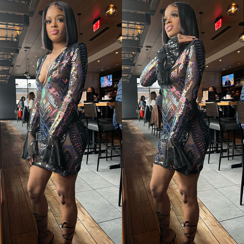 Customer photo review of Sequined Sparkly Mini Dress