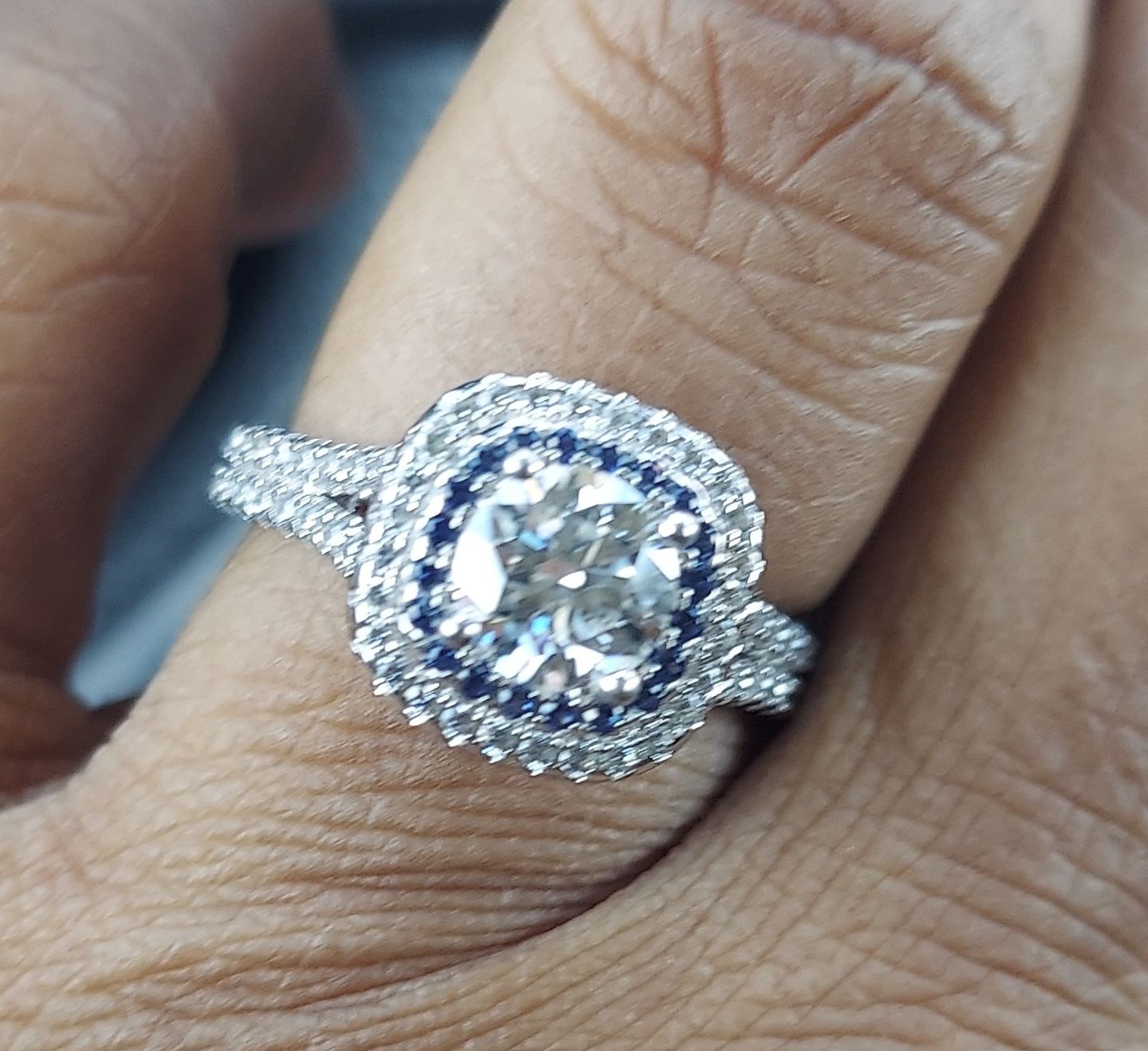 Customer photo review of Double Halo Moissanite Split Shank Pave Engagement Ring