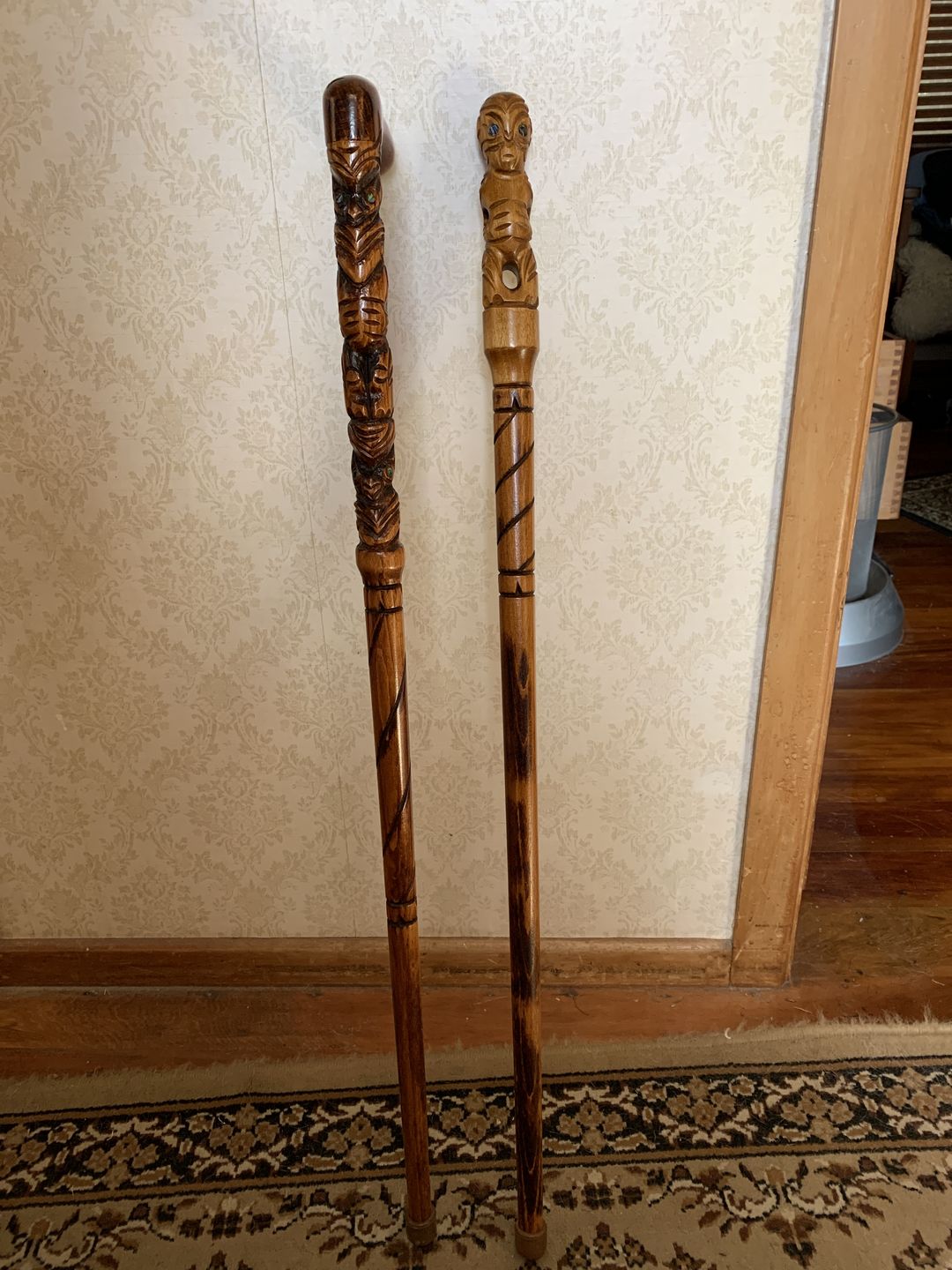Customer photo review of Maori Walking Stick with Curved Handle and Tiki Carving