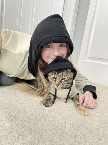 Customer photo review of Olive Cream Dog Hoodie