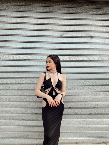 Customer photo review of Cut Out Backless Solid Maxi Dress