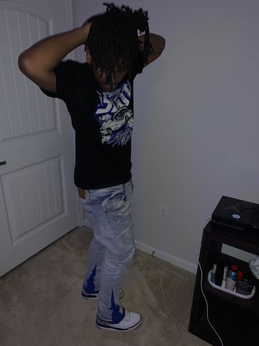 Customer photo review of Stars Printed Denim (Grey)