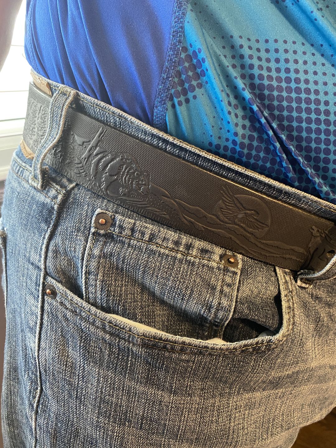 Customer photo review of The Eagle Belt- Black Embossed 100% Real Leather Belt
