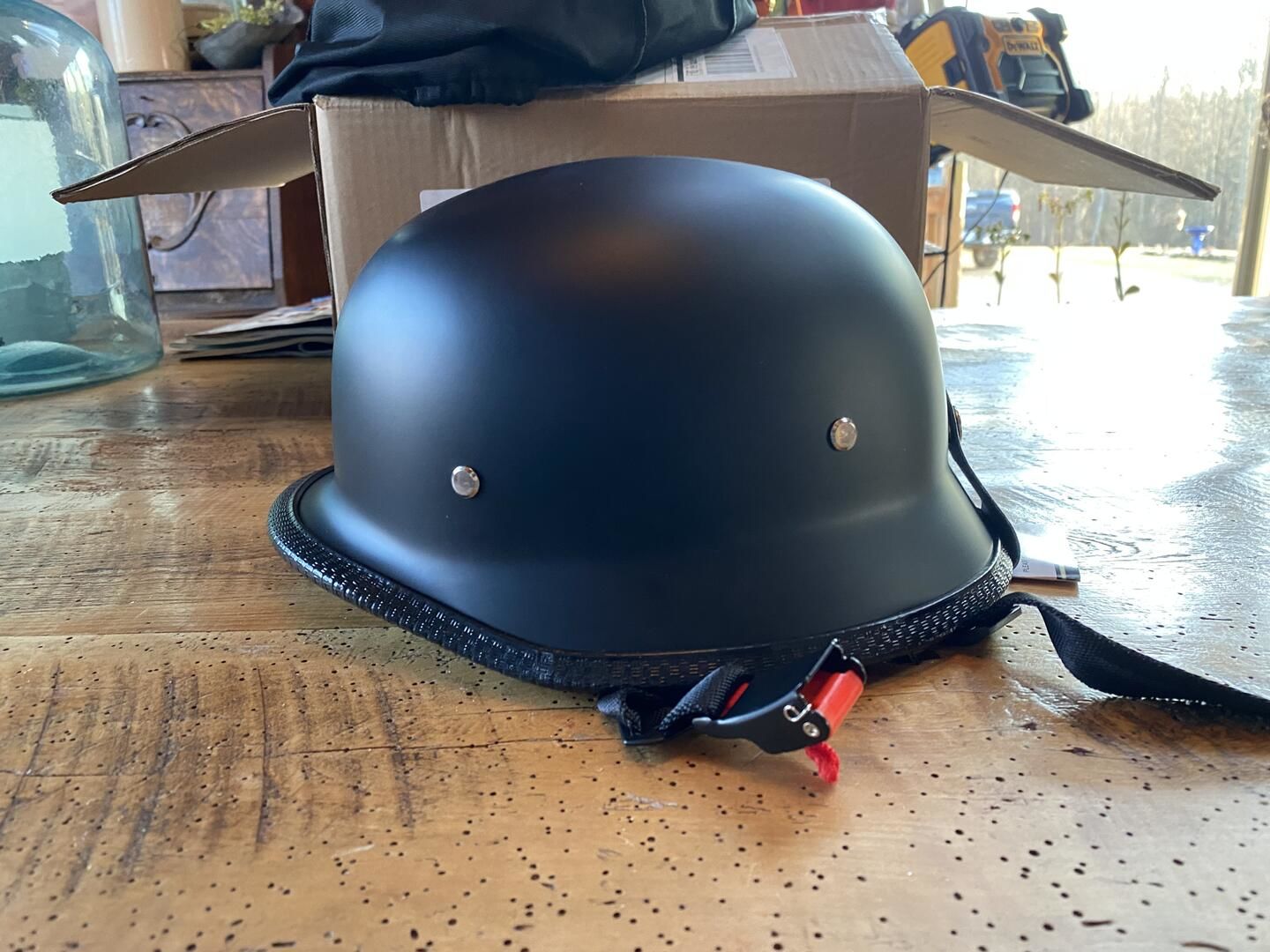 Customer photo review of Mayan Style Half Helmet Lightweight Face German Style DOT Helmet - Matte Black