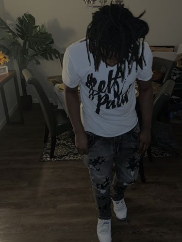 Customer photo review of Split Paint Splatter Denim (Black - Red)