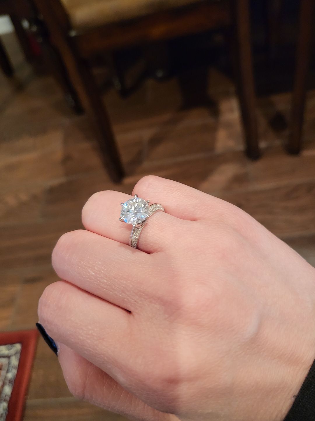 Customer photo review of Knife Edge Pave Moissanite Sterling Silver Engagement Ring