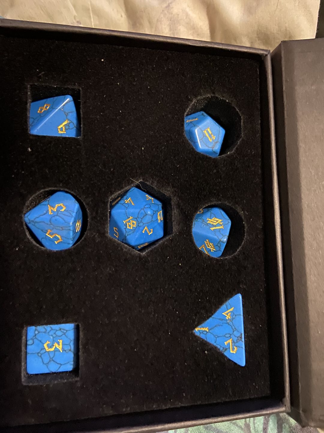 Customer photo review of BLUE TURQUOISE STONE DICE SET