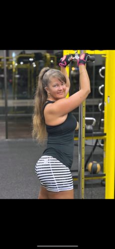 Customer photo review of Salty Savage™ Ladies High Waist No Front Seam Distressed Striped Training Shorts | Wet Suit Performance Collection | Black/White Striped