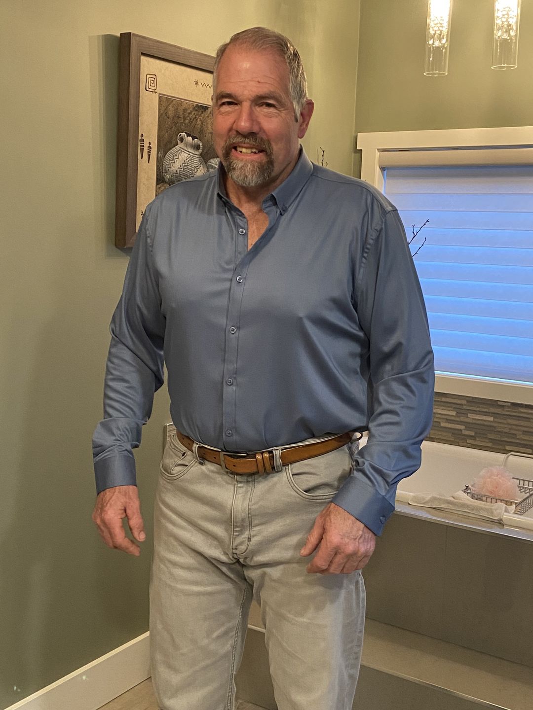 Customer photo review of Bamboo Satin Stretch Shirt - Steel