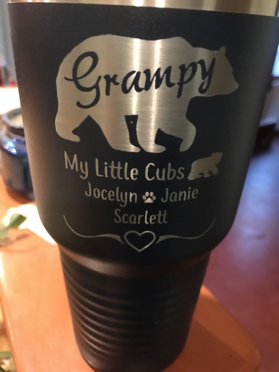 Customer photo review of NEW (CUSTOM) Grandparents Bear Engraved Tumblers