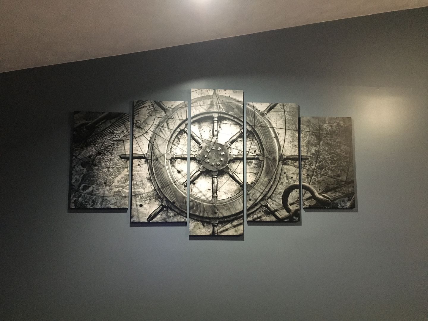 Customer photo review of Captain Ships Wheel Canvas Wall Art Nautical Decor 5-PC Set