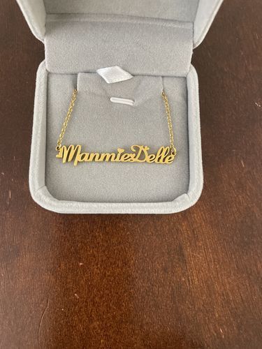 Customer photo review of Blush Name Necklace