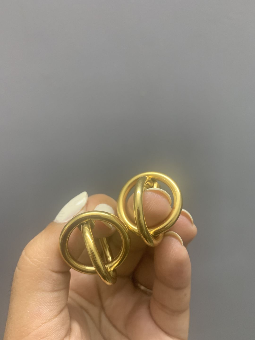 Customer photo review of Double Circle Hoop Earrings- 18k Gold Plated