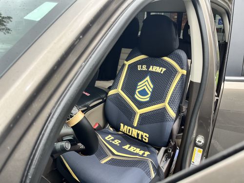 Customer photo review of Personalized U.S Army Veterans Car Seat Covers Customized Name US Military Car Accessories