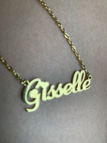 Customer photo review of Blush Name Necklace