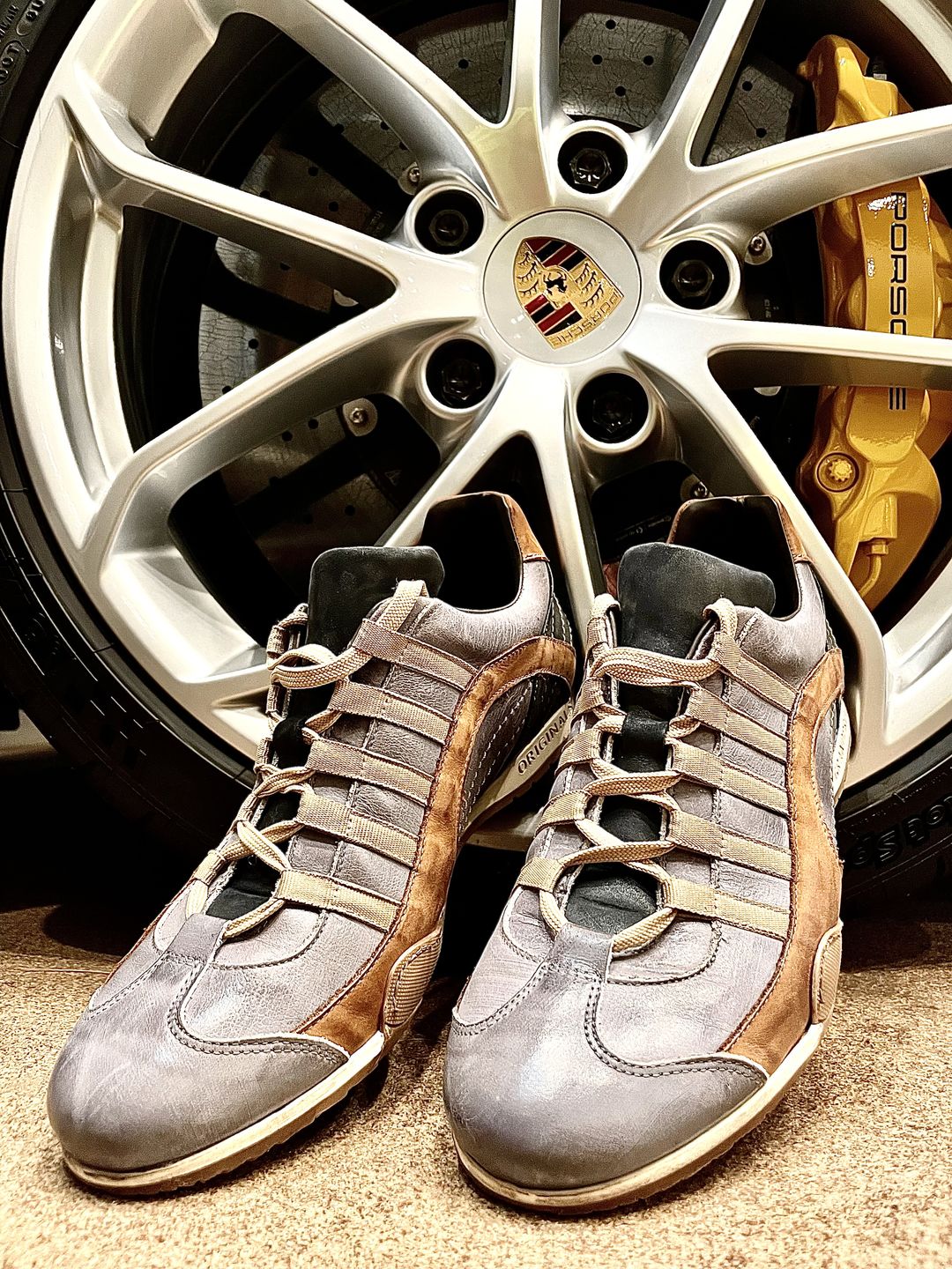 Customer photo review of Men's GrandPrix Sneaker in Beach Club (Faded Navy and Brown)