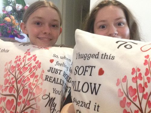 Customer photo review of Personalized Name I Hugged This - Pillowcase