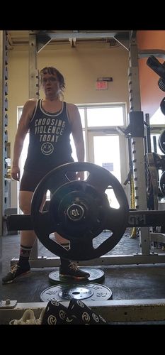 Customer photo review of Salty Savage™ Ladies "CHOOSING VIOLENCE TODAY" Spliced Racerback Tank | Black/White