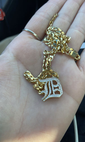Customer photo review of Double Plated Gothic Initial Necklace with Cuban Chain