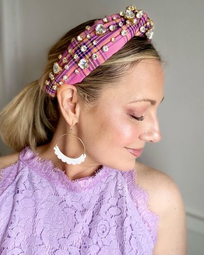 Customer photo review of PINK PLAID HEART MIXED CRYSTAL KNOTTED HEADBAND