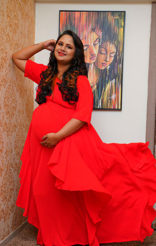 Customer photo review of Red Bubble Satin Luxe Maternity Flow Dress