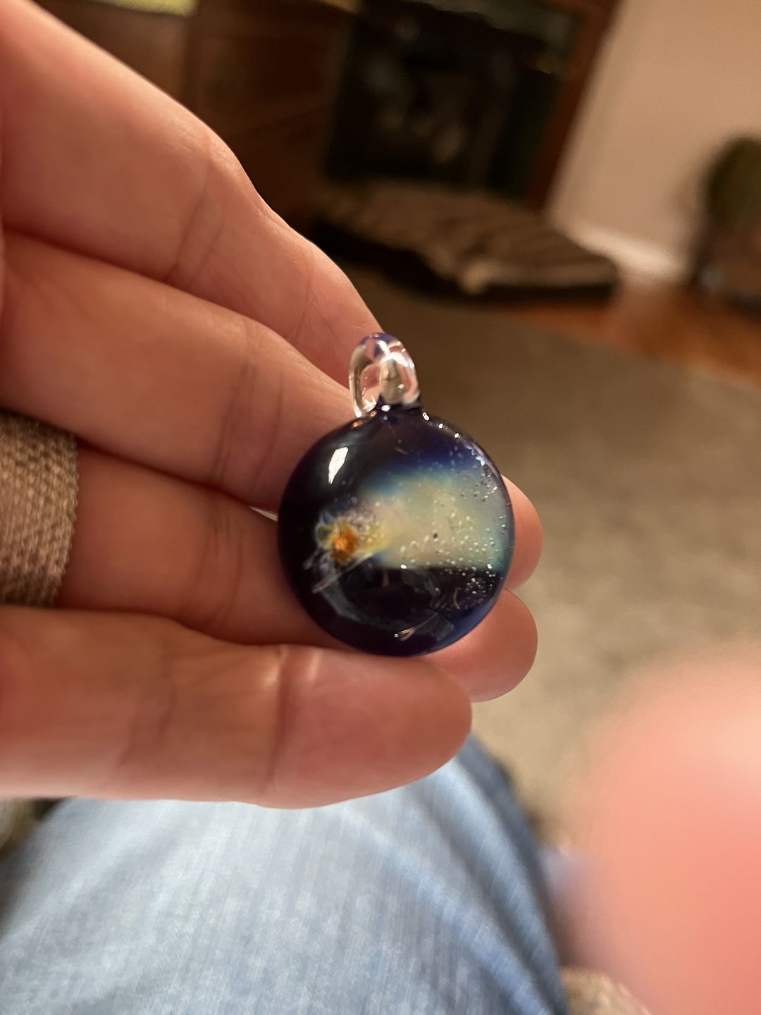 Customer photo review of Halley's Comet Glass Pendant