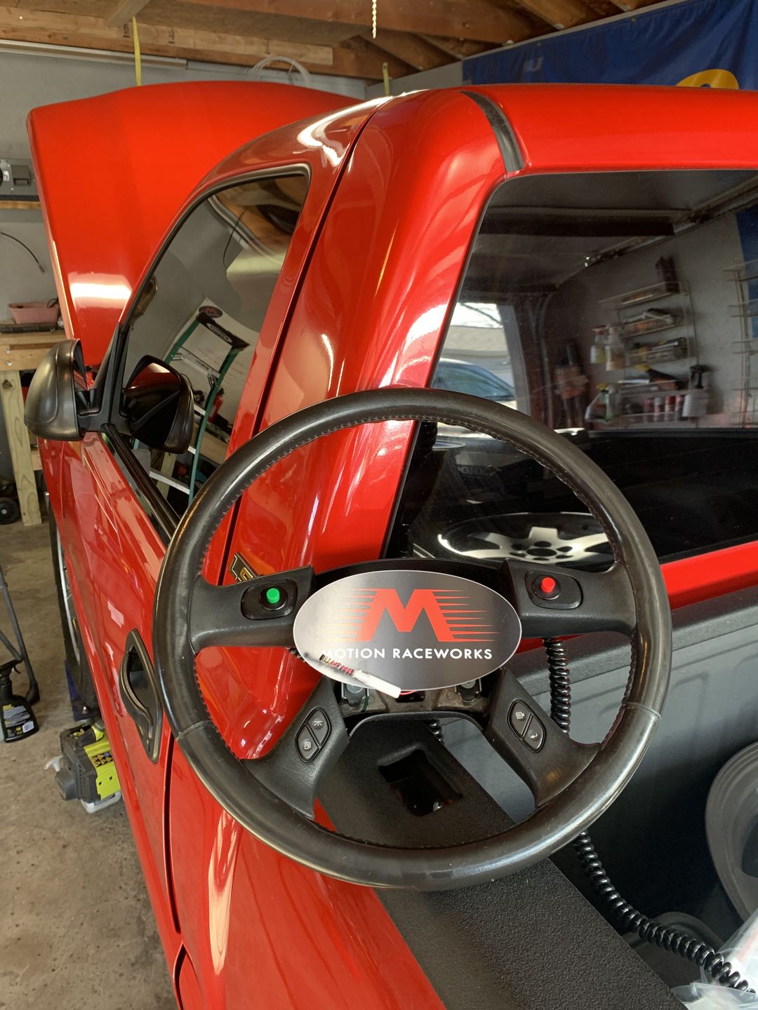 Customer photo review of Motion Raceworks Momentary Small Push Button w/6' Wound Cord (Red or Green)