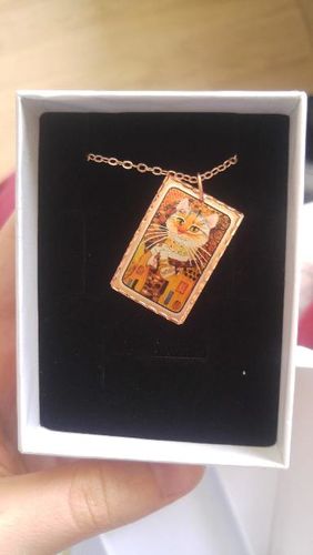 Customer photo review of Gustav Klimt Gold Cat Tablo Rectangle Tasarım Kolye