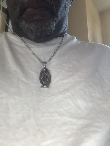 Customer photo review of Virgin Mary Figure Necklace