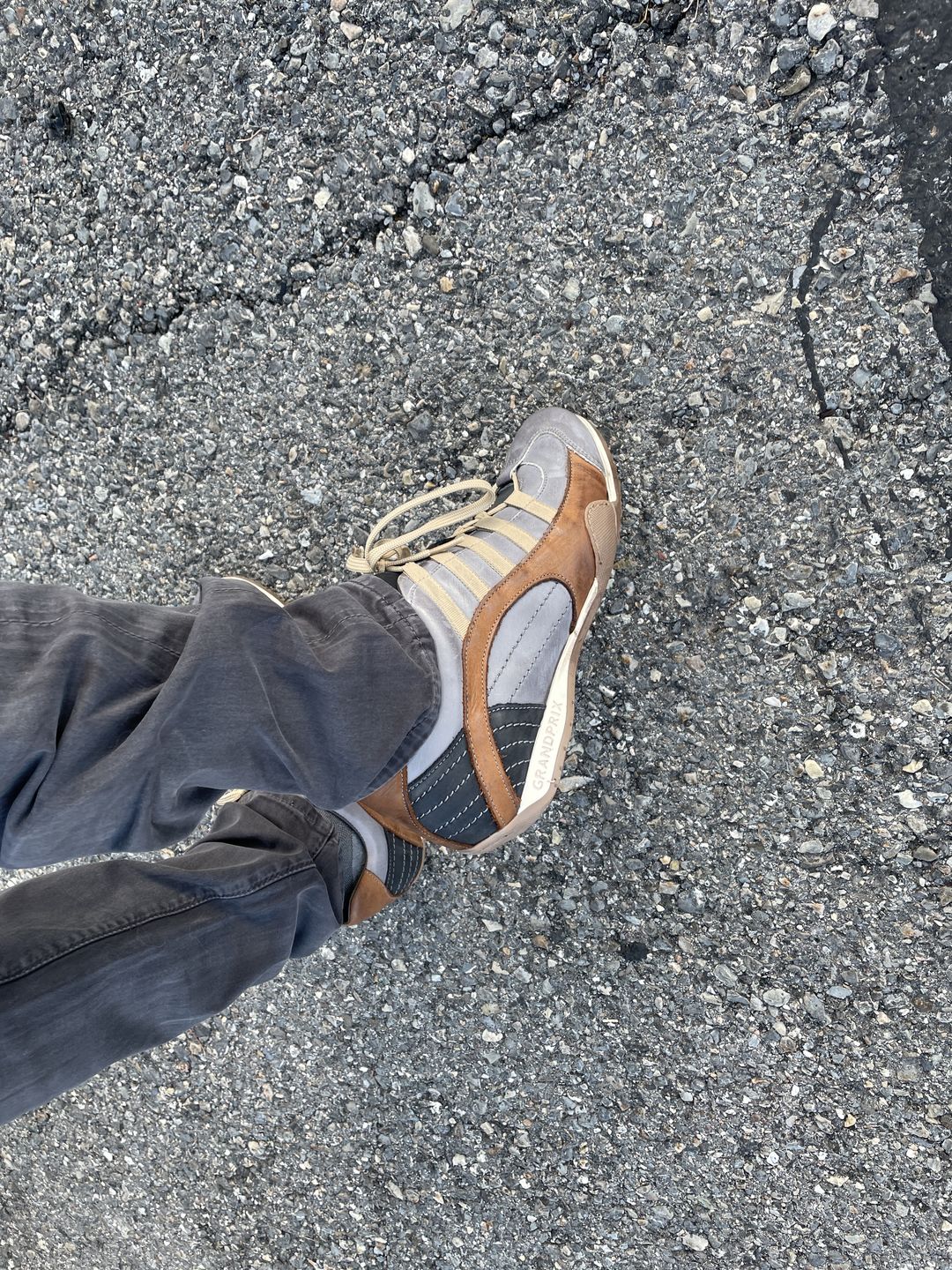 Customer photo review of Men's GrandPrix Sneaker in Beach Club (Faded Navy and Brown)