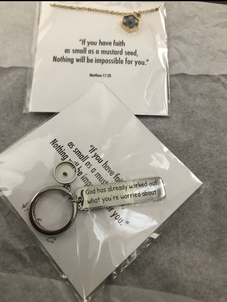 Customer photo review of Matthew 17:20 Forget Me Not Necklace